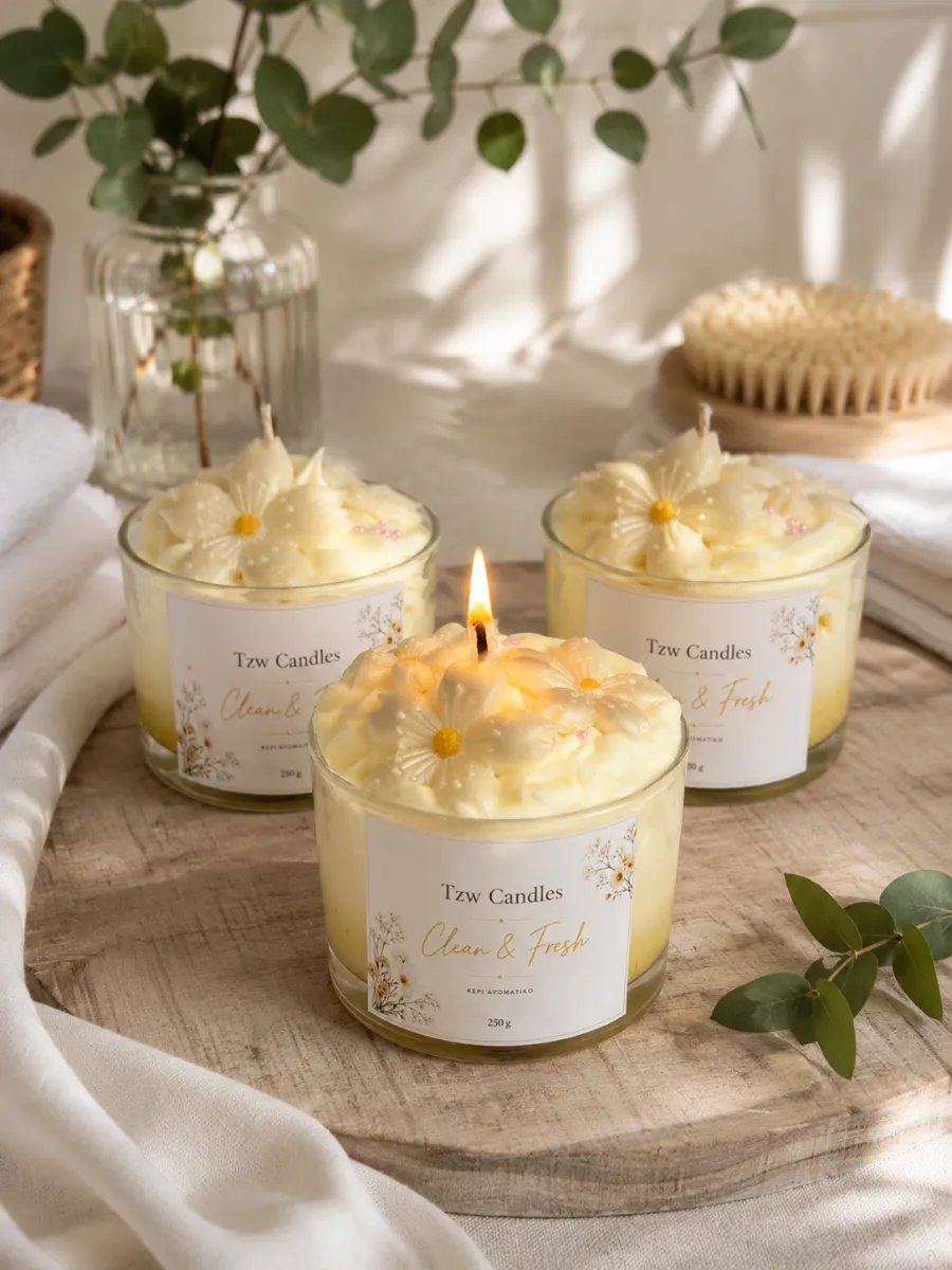 Clean and Fresh-Χειροποίητο Αρωματικό Κερί Σόγιας 250g 1 keri clean and fresh 1